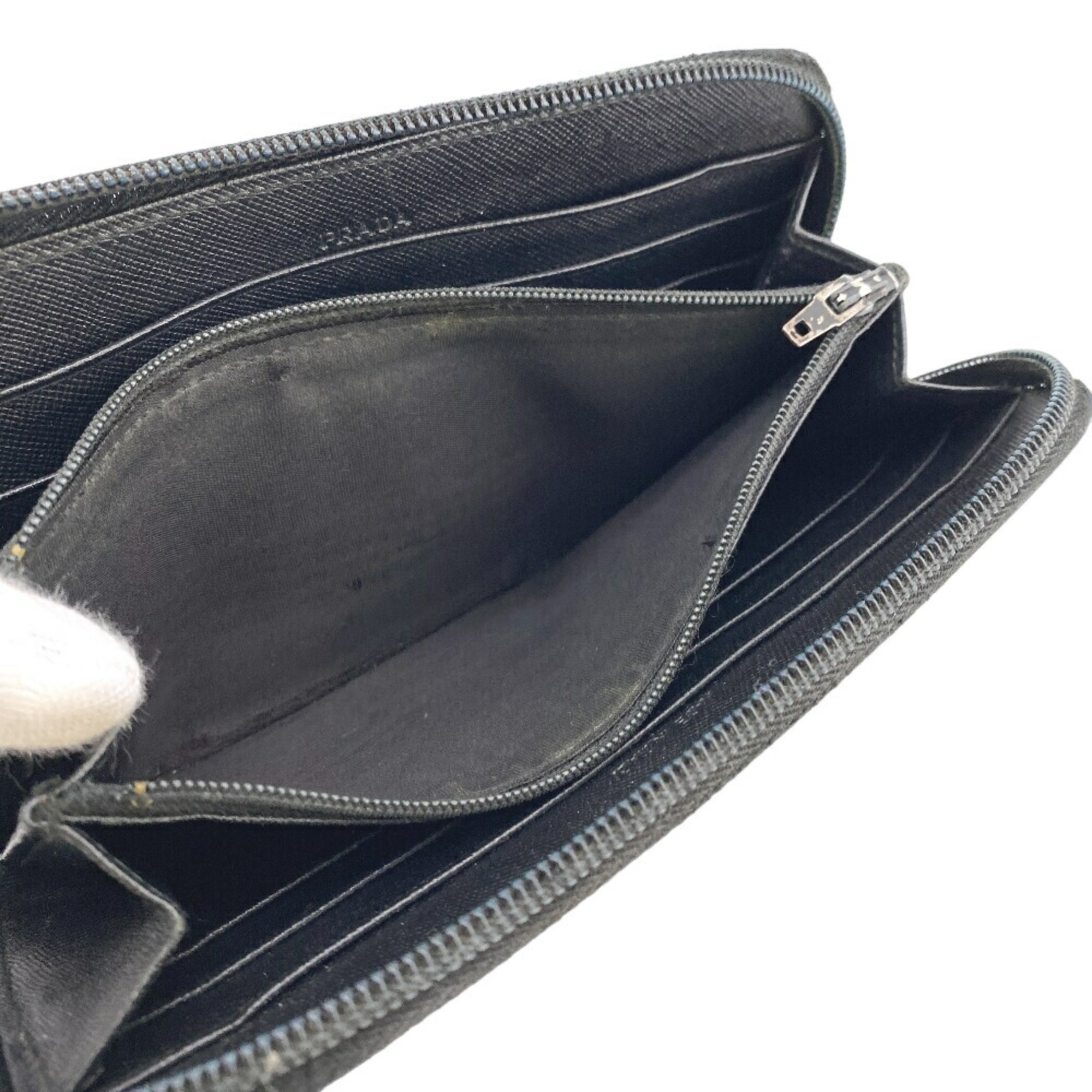 PRADA Prada Round Triangle Long Wallet Black Unisex