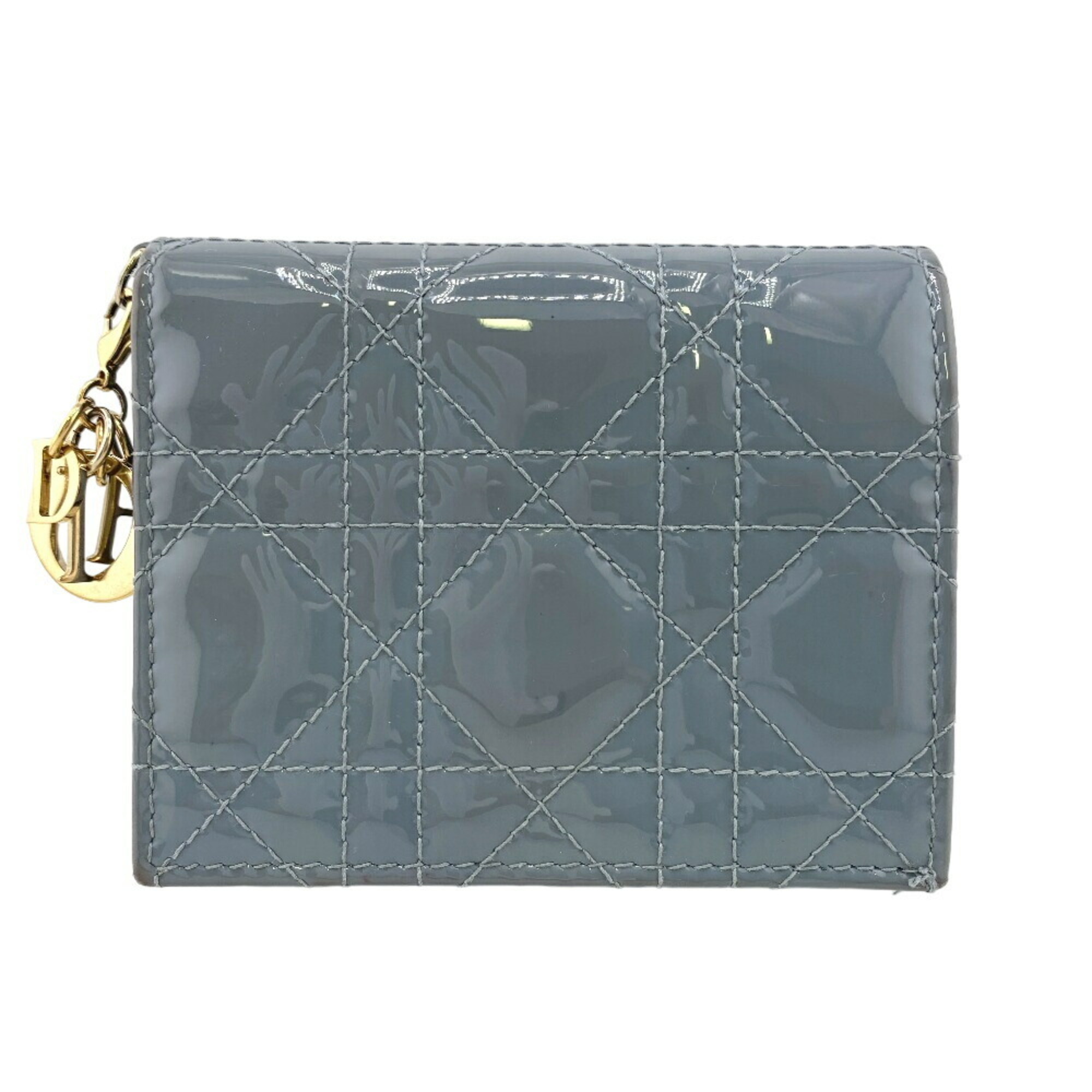 Christian Dior Lady Lotus Wallet Compact Bi-fold Grey Women's