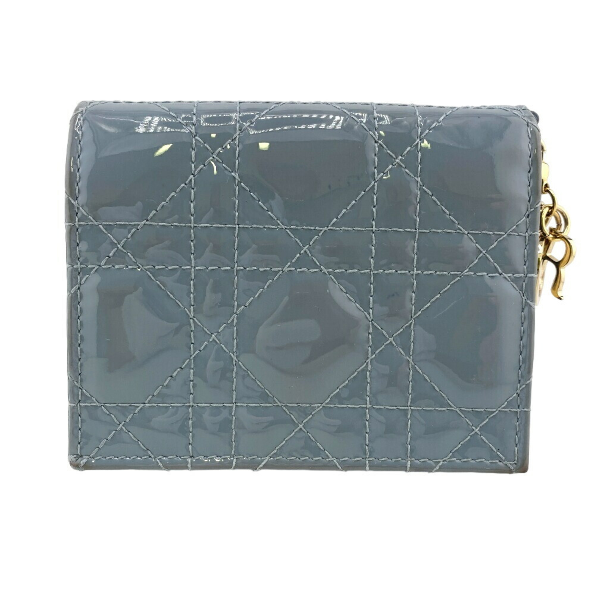 Christian Dior Lady Lotus Wallet Compact Bi-fold Grey Women's