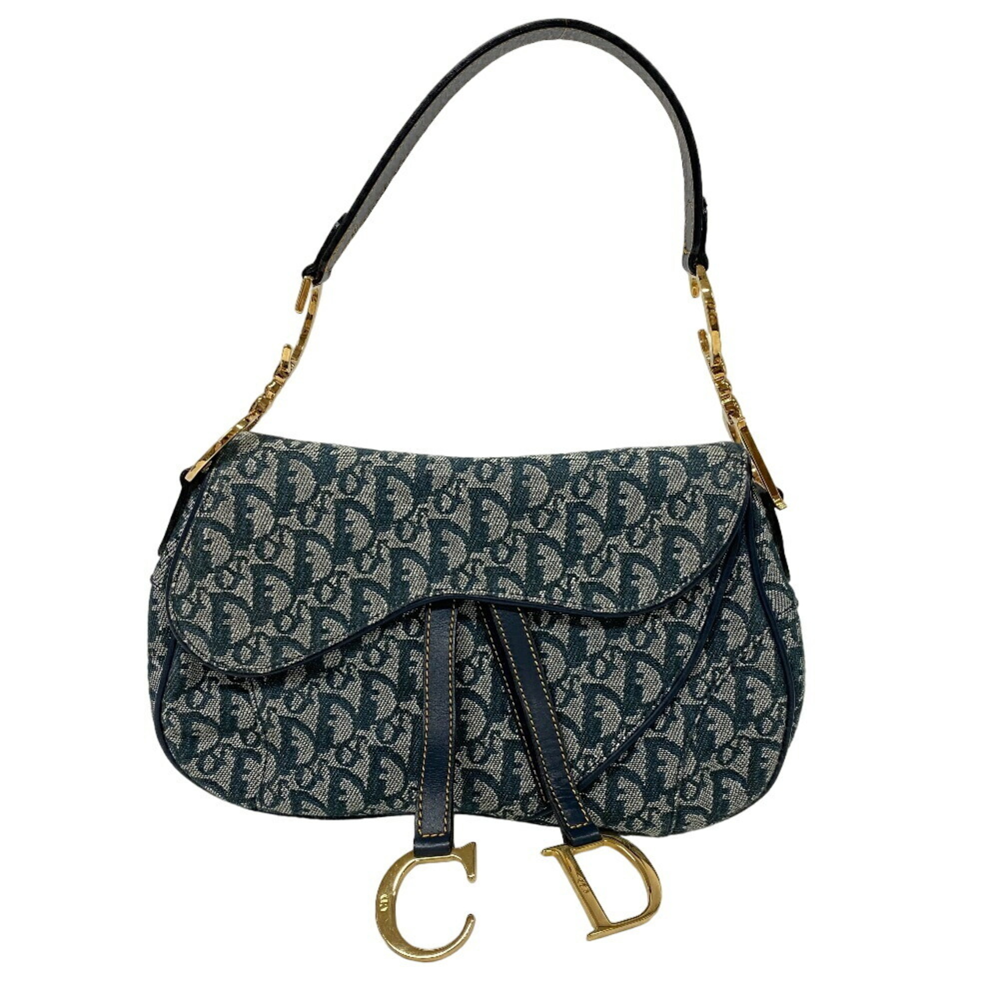 Christian Dior Saddle Shoulder Trotter Bag Navy Women's