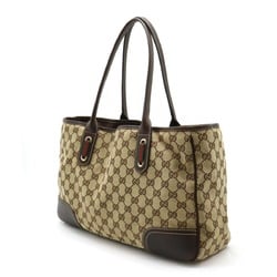 GUCCI GG Canvas Princess Line Ribbon Tote Bag Shoulder Leather Khaki Beige Dark Brown 163805