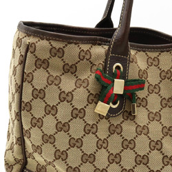 GUCCI GG Canvas Princess Line Ribbon Tote Bag Shoulder Leather Khaki Beige Dark Brown 163805