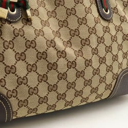 GUCCI GG Canvas Princess Line Ribbon Tote Bag Shoulder Leather Khaki Beige Dark Brown 163805