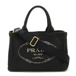 PRADA CANAPA Tote Bag Shoulder Canvas NERO Black 1BG439