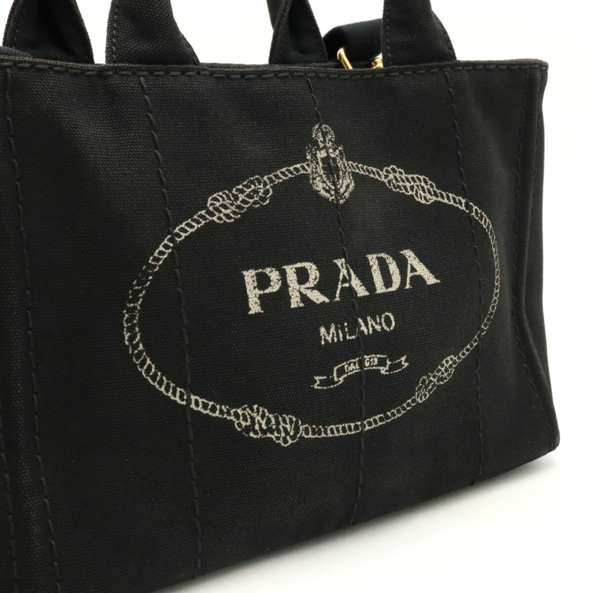 PRADA CANAPA Tote Bag Shoulder Canvas NERO Black 1BG439