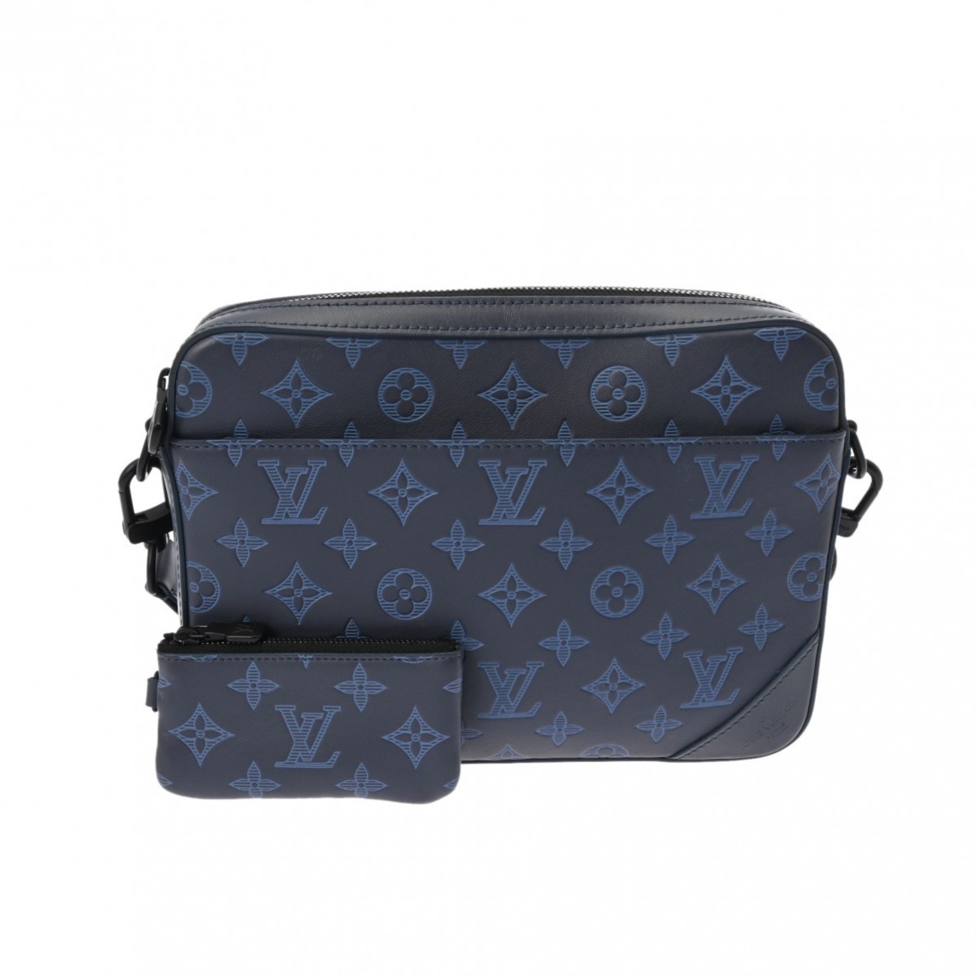 LOUIS VUITTON Monogram Shadow Duo Blue Gray M45730 Men's Leather Shoulder Bag