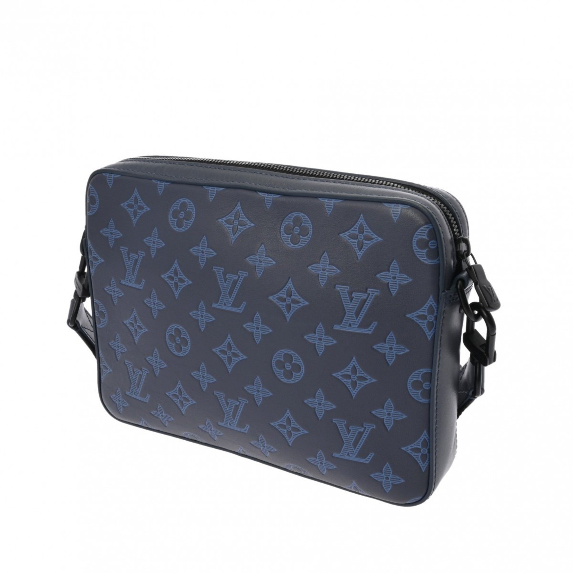 LOUIS VUITTON Monogram Shadow Duo Blue Gray M45730 Men's Leather Shoulder Bag