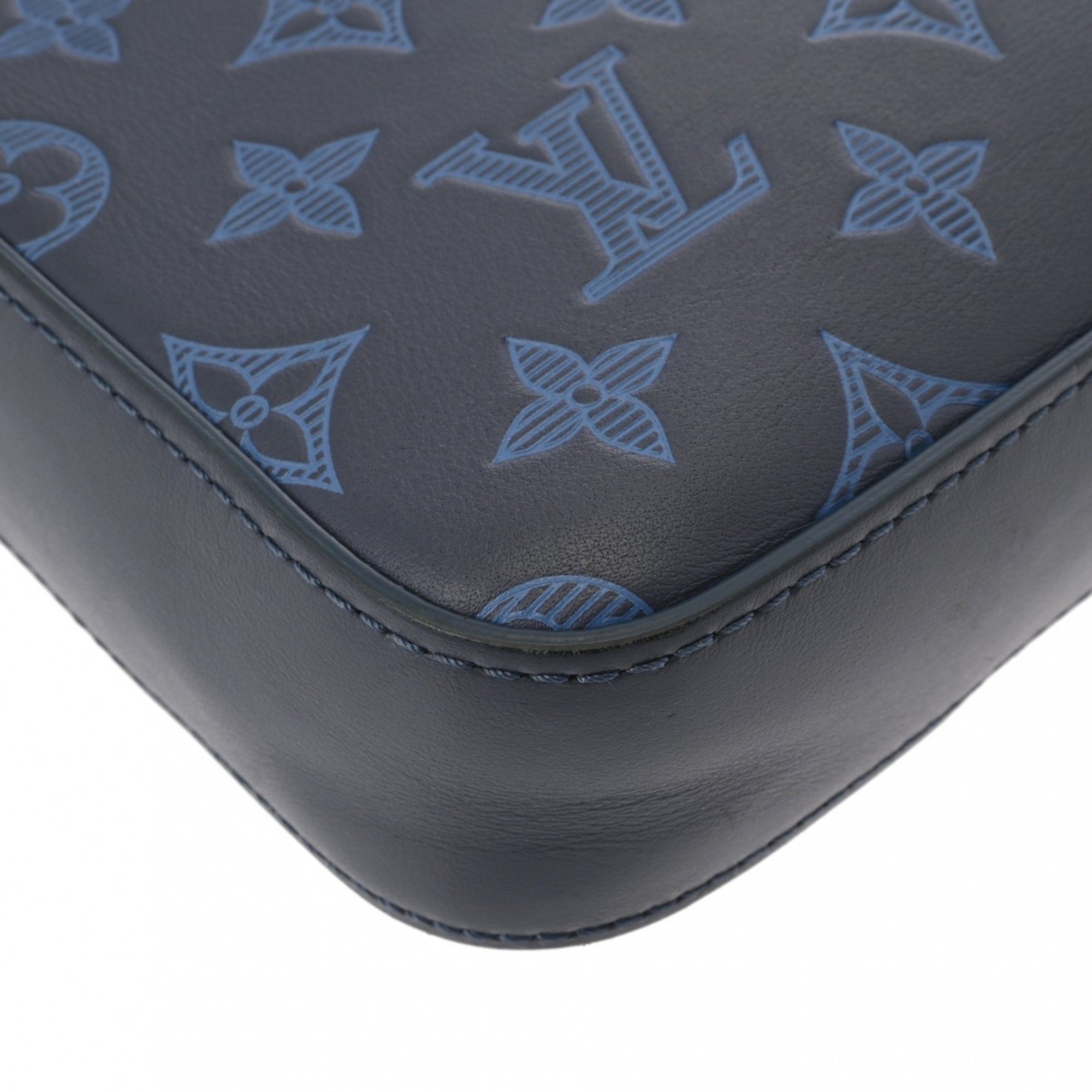 LOUIS VUITTON Monogram Shadow Duo Blue Gray M45730 Men's Leather Shoulder Bag