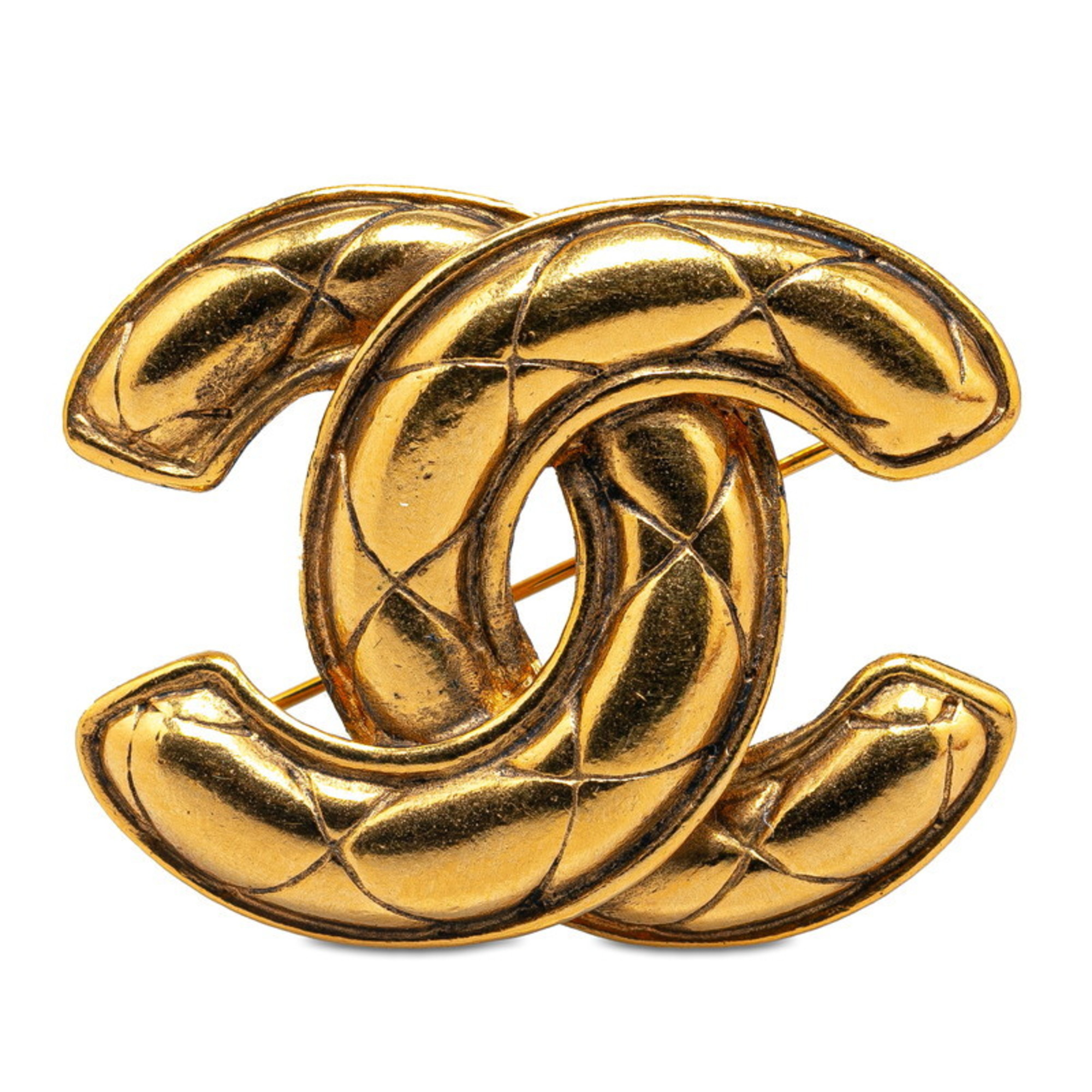 Chanel Matelasse Coco Mark Brooch Gold Plated Women's CHANEL