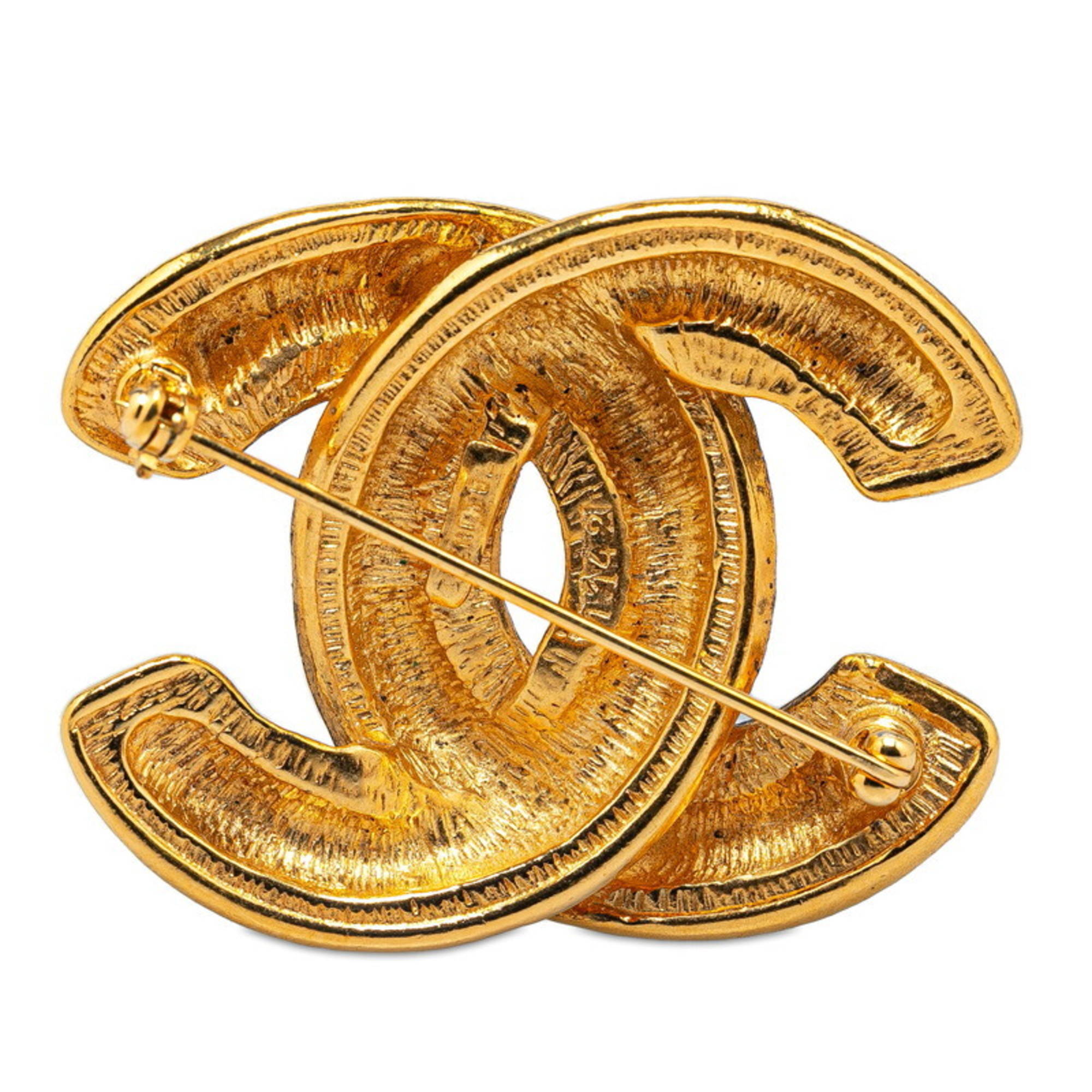 Chanel Matelasse Coco Mark Brooch Gold Plated Women's CHANEL