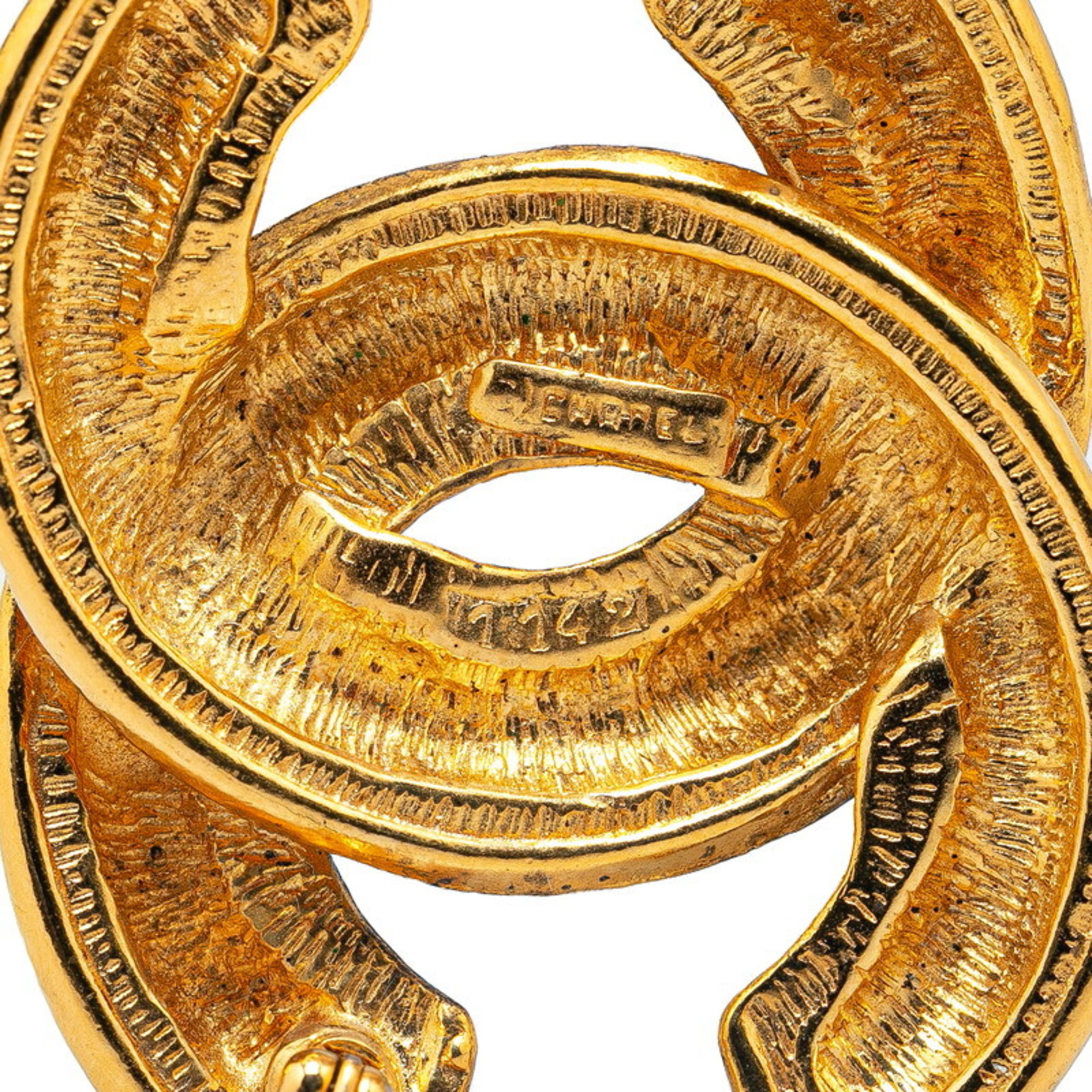 Chanel Matelasse Coco Mark Brooch Gold Plated Women's CHANEL