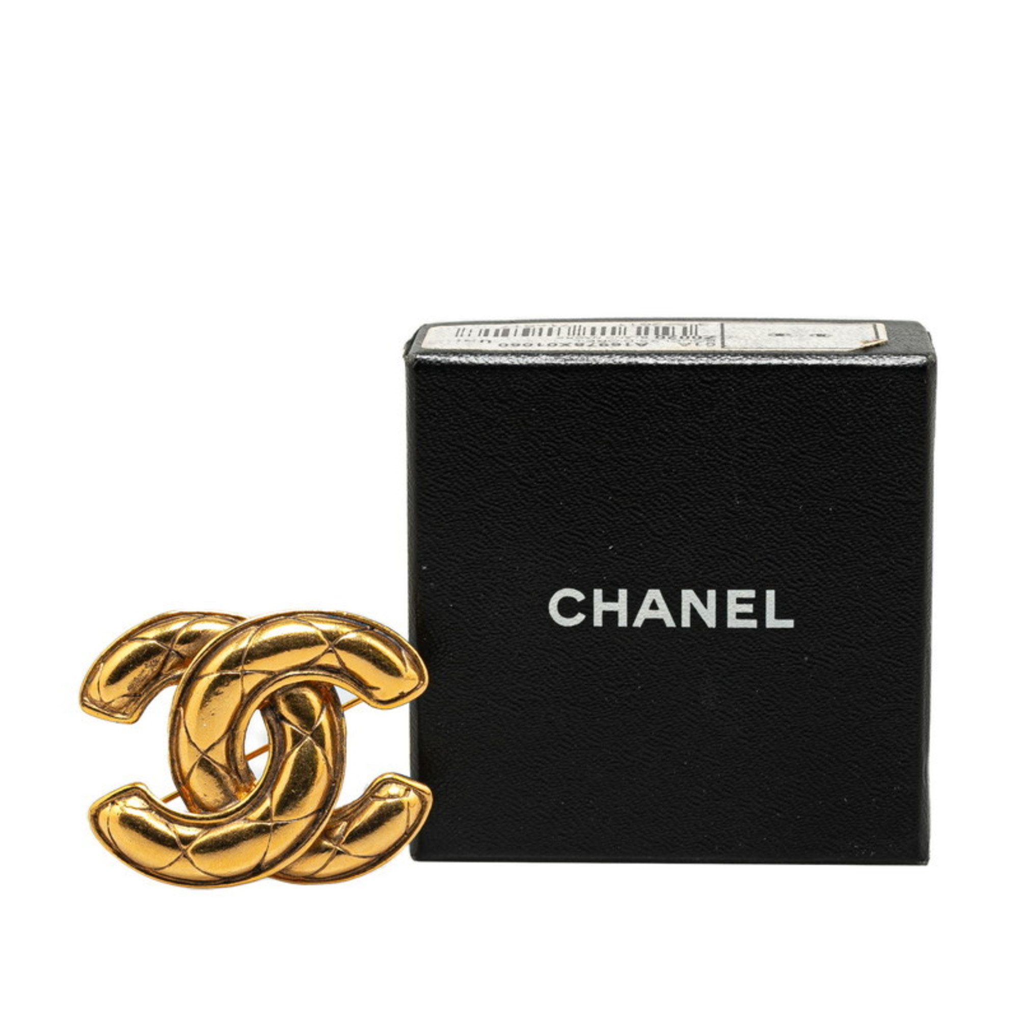 Chanel Matelasse Coco Mark Brooch Gold Plated Women's CHANEL