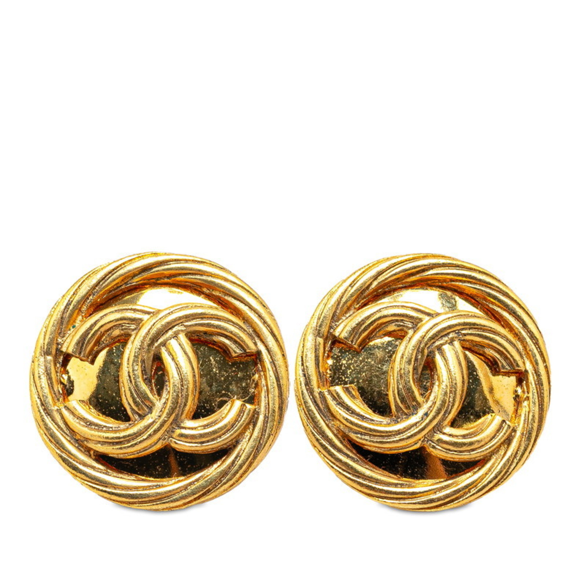 Chanel Coco Mark Mizuhiki Motif Earrings Gold Plated Women's CHANEL