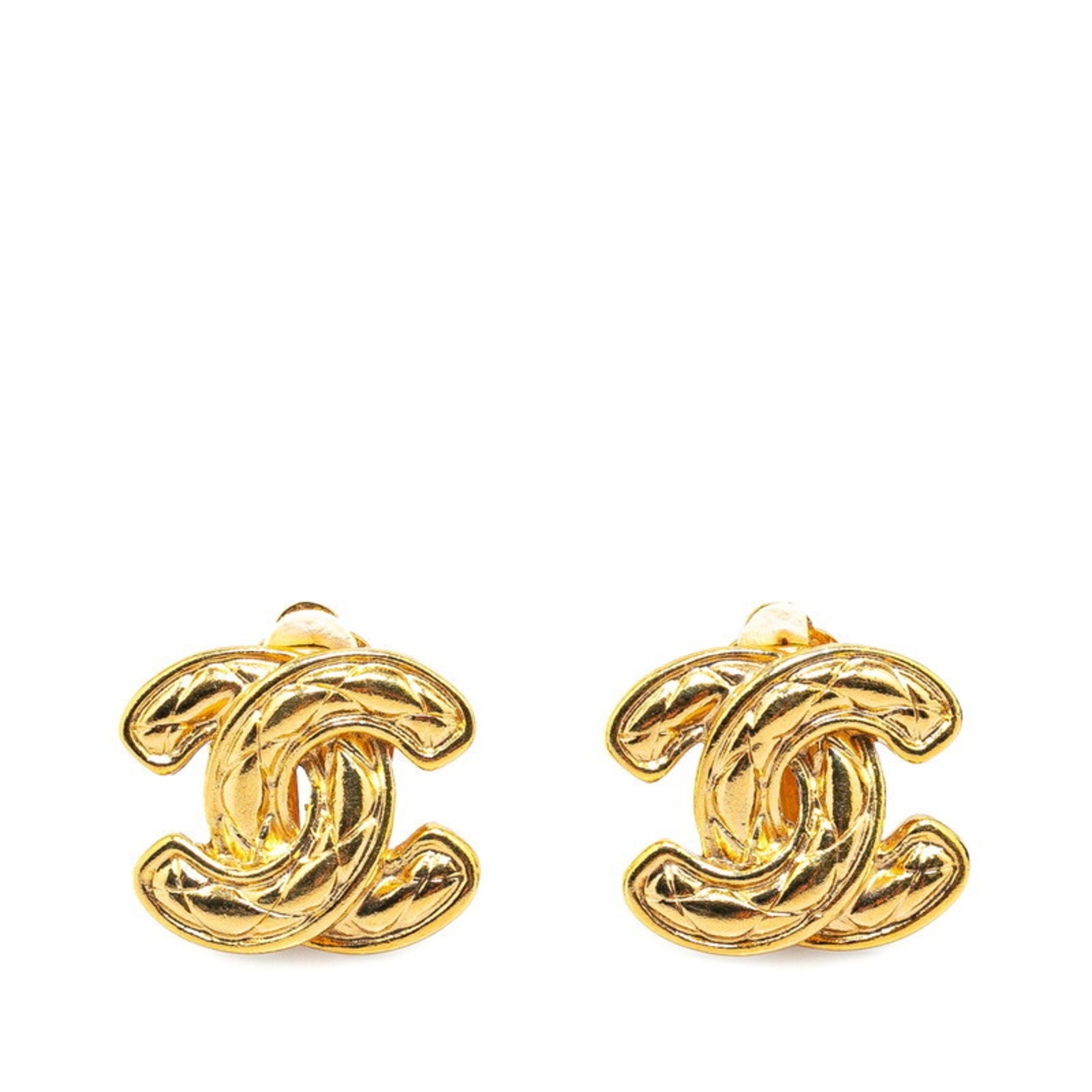 Chanel Matelasse Coco Mark Earrings Gold Plated Women's CHANEL