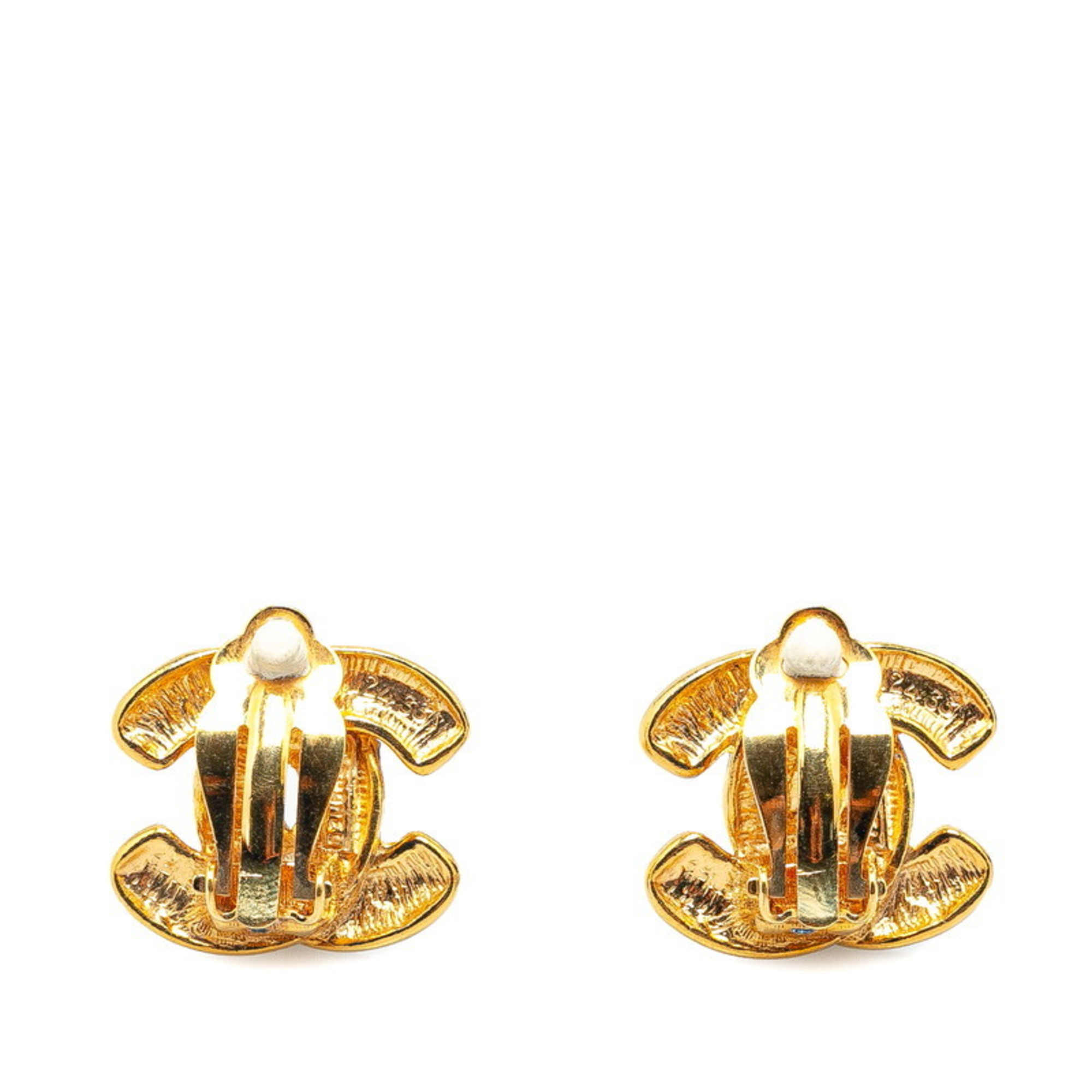 Chanel Matelasse Coco Mark Earrings Gold Plated Women's CHANEL