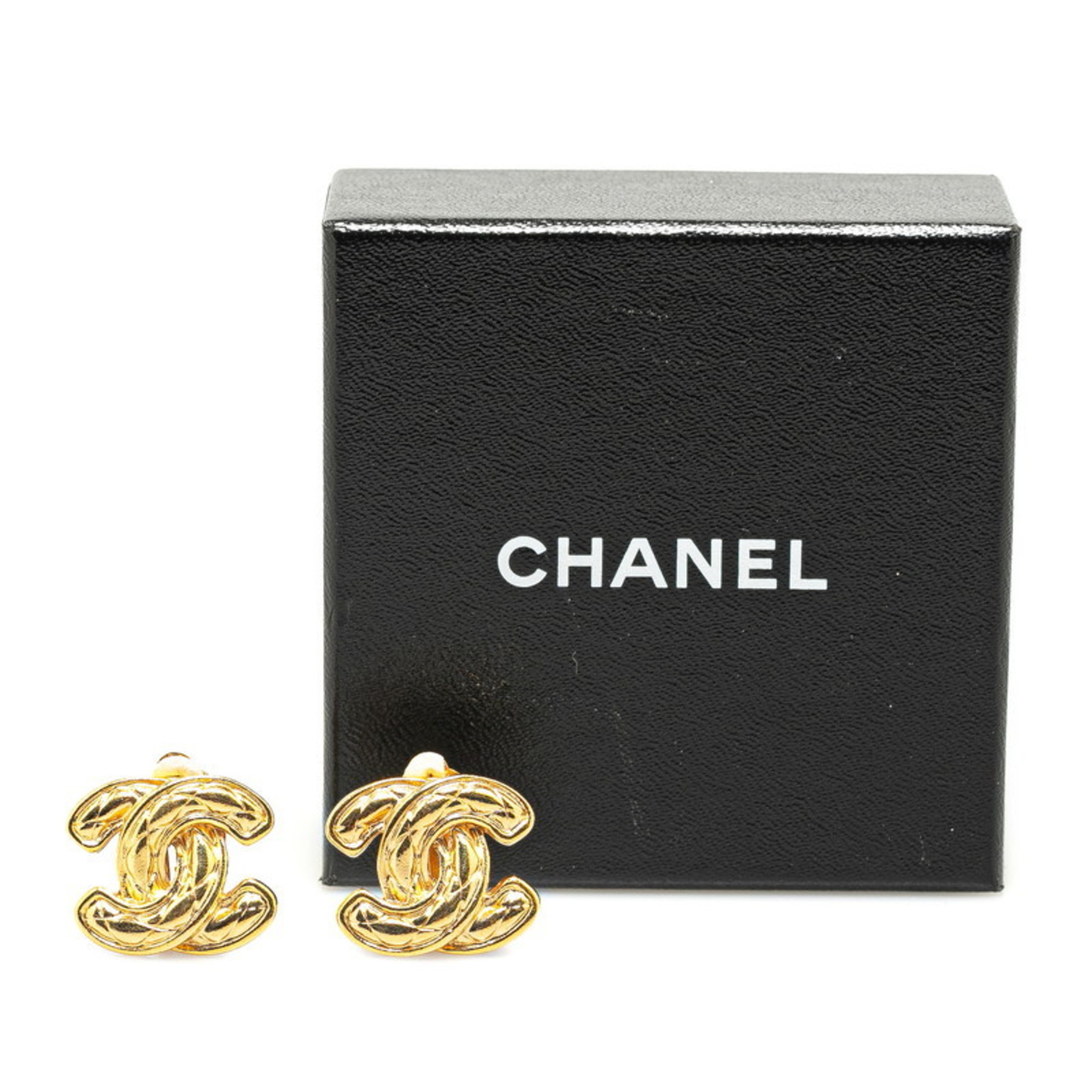 Chanel Matelasse Coco Mark Earrings Gold Plated Women's CHANEL