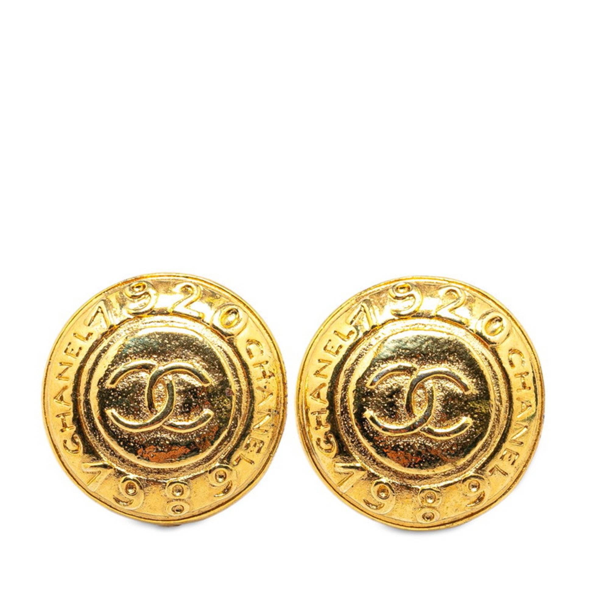 Chanel Coco Mark 1920&1989 Earrings Gold Plated Women's CHANEL