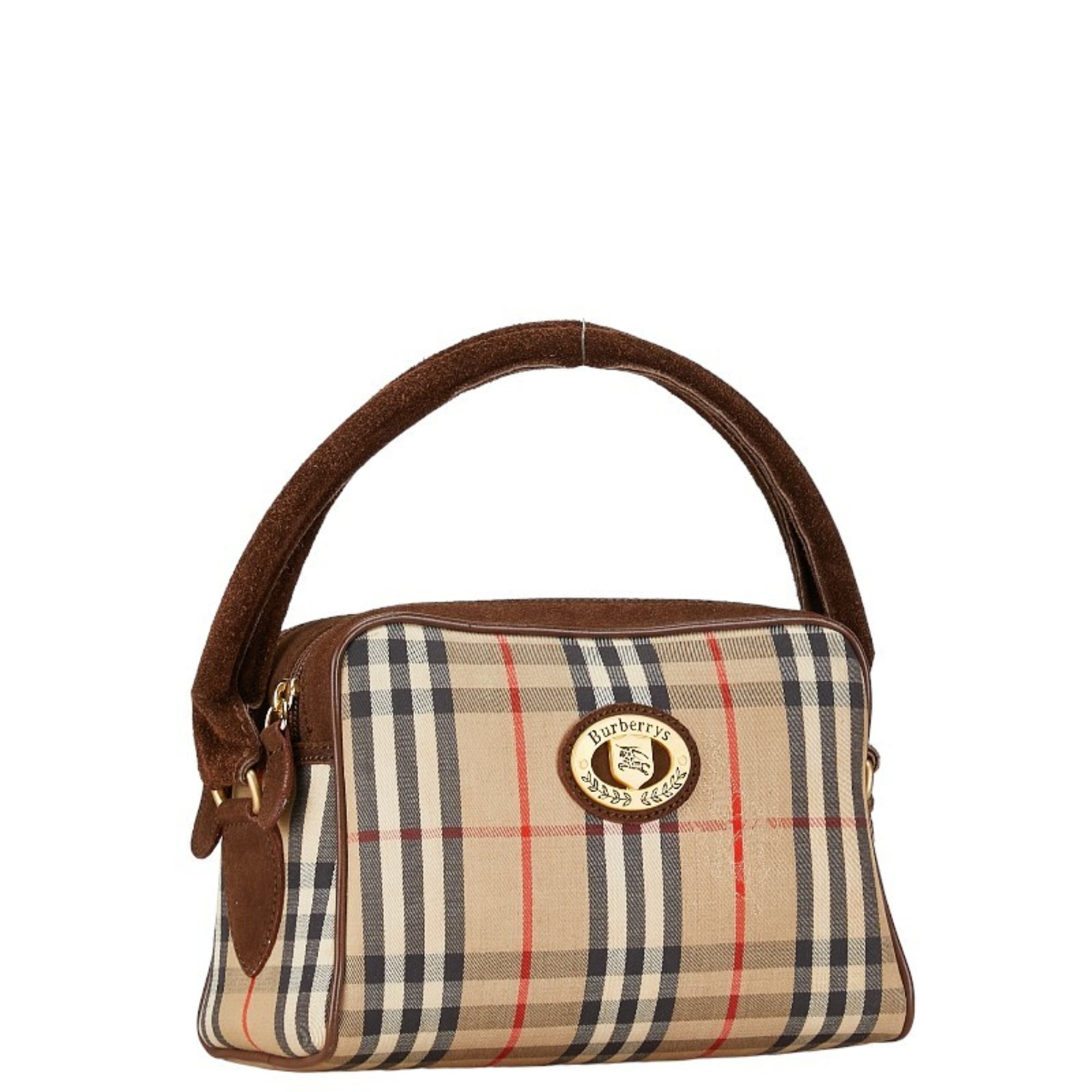 Burberry Nova Check Shadow Horse Handbag Brown Canvas Suede Women's BURBERRY