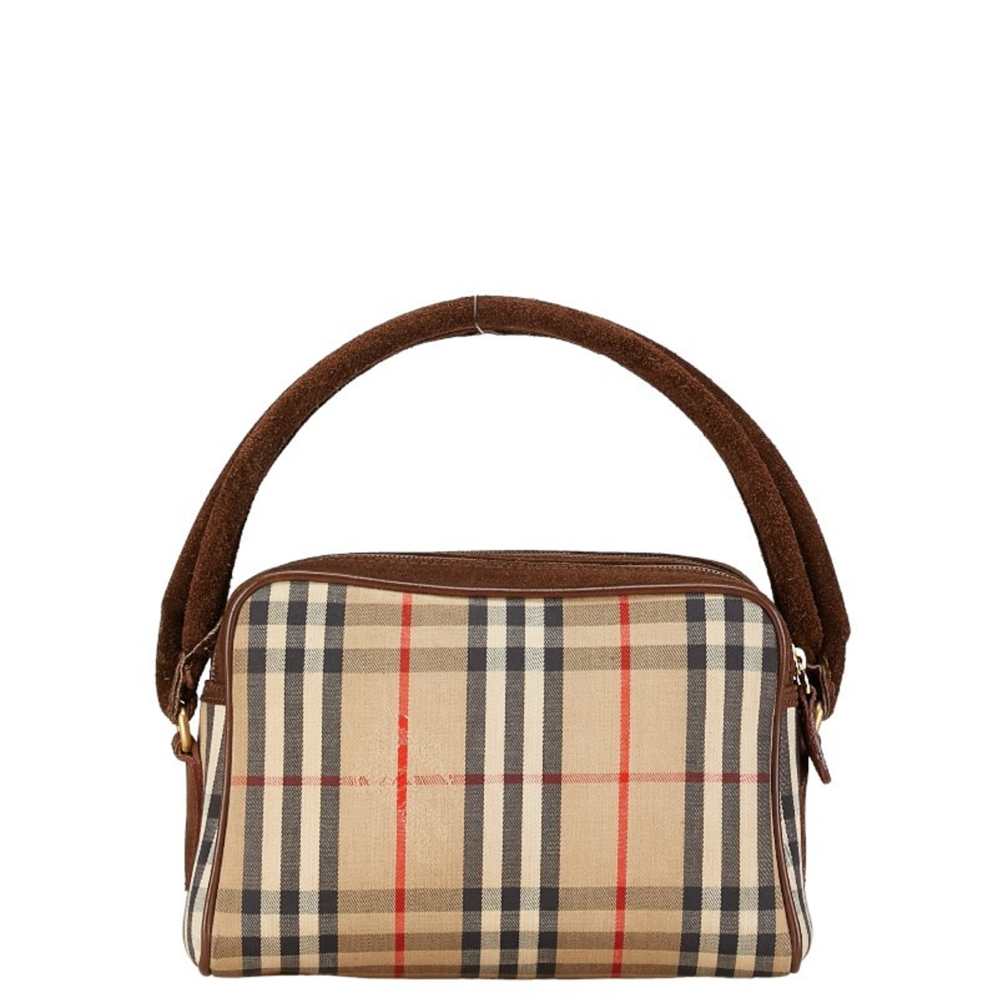 Burberry Nova Check Shadow Horse Handbag Brown Canvas Suede Women's BURBERRY