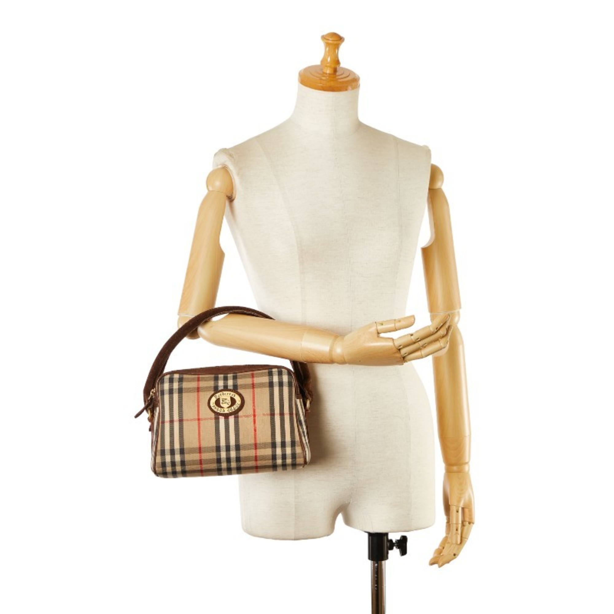 Burberry Nova Check Shadow Horse Handbag Brown Canvas Suede Women's BURBERRY