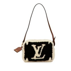 Louis Vuitton Monogram Teddy Beach Pouch M68599 Cream Beige Brown Boa Leather Women's LOUIS VUITTON