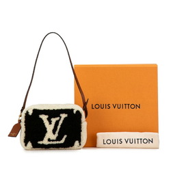 Louis Vuitton Monogram Teddy Beach Pouch M68599 Cream Beige Brown Boa Leather Women's LOUIS VUITTON