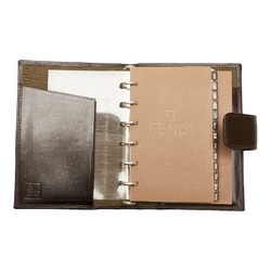 FENDI ZUCCA Agenda PM Notebook Brown Canvas Leather Women's