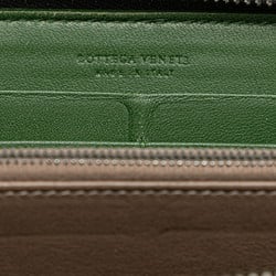 Bottega Veneta Intrecciato Round Long Wallet Black Green Leather Women's BOTTEGAVENETA