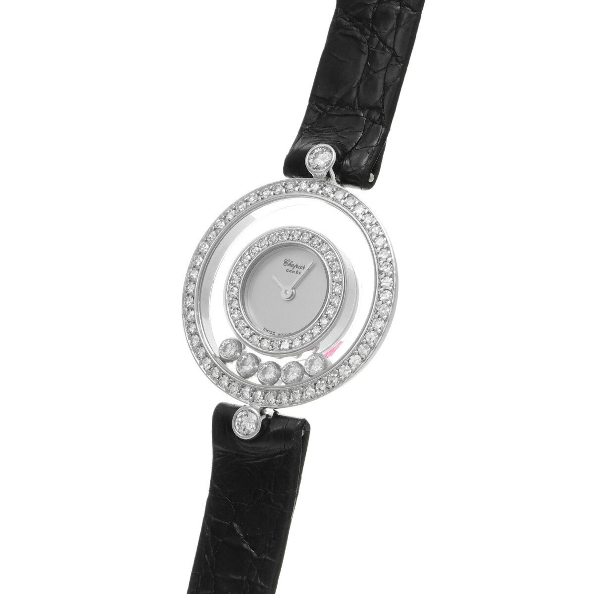 CHOPARD Happy Diamonds Double Bezel/Lug 5P 20/3957 Women's WG/Leather Wristwatch Quartz