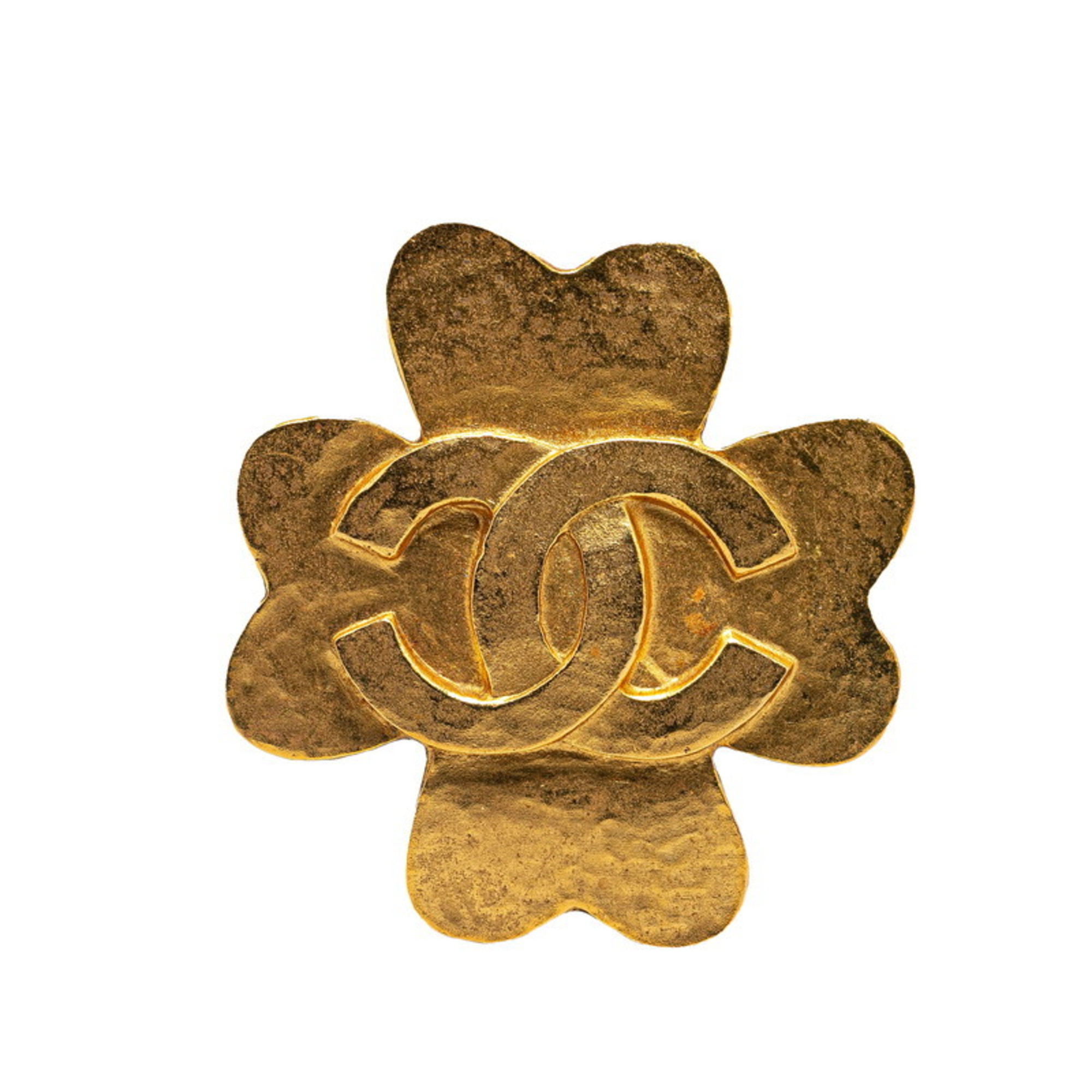 Chanel Coco Mark Flower Clover Brooch Gold Plated Women's CHANEL