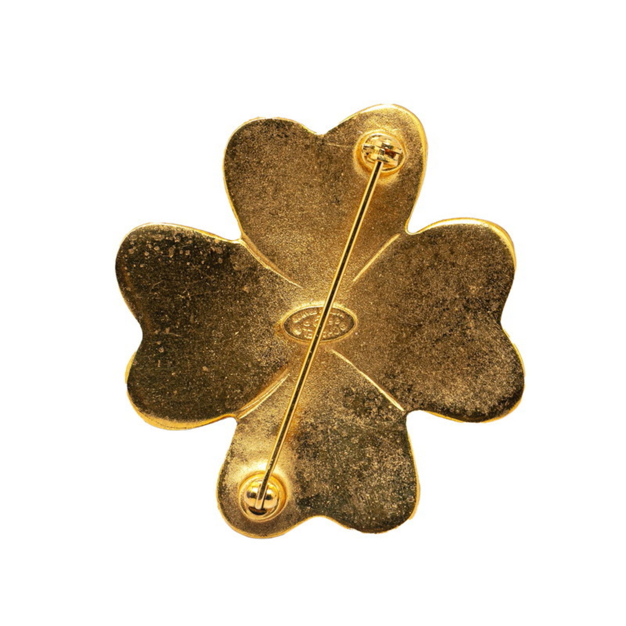 Chanel Coco Mark Flower Clover Brooch Gold Plated Women's CHANEL