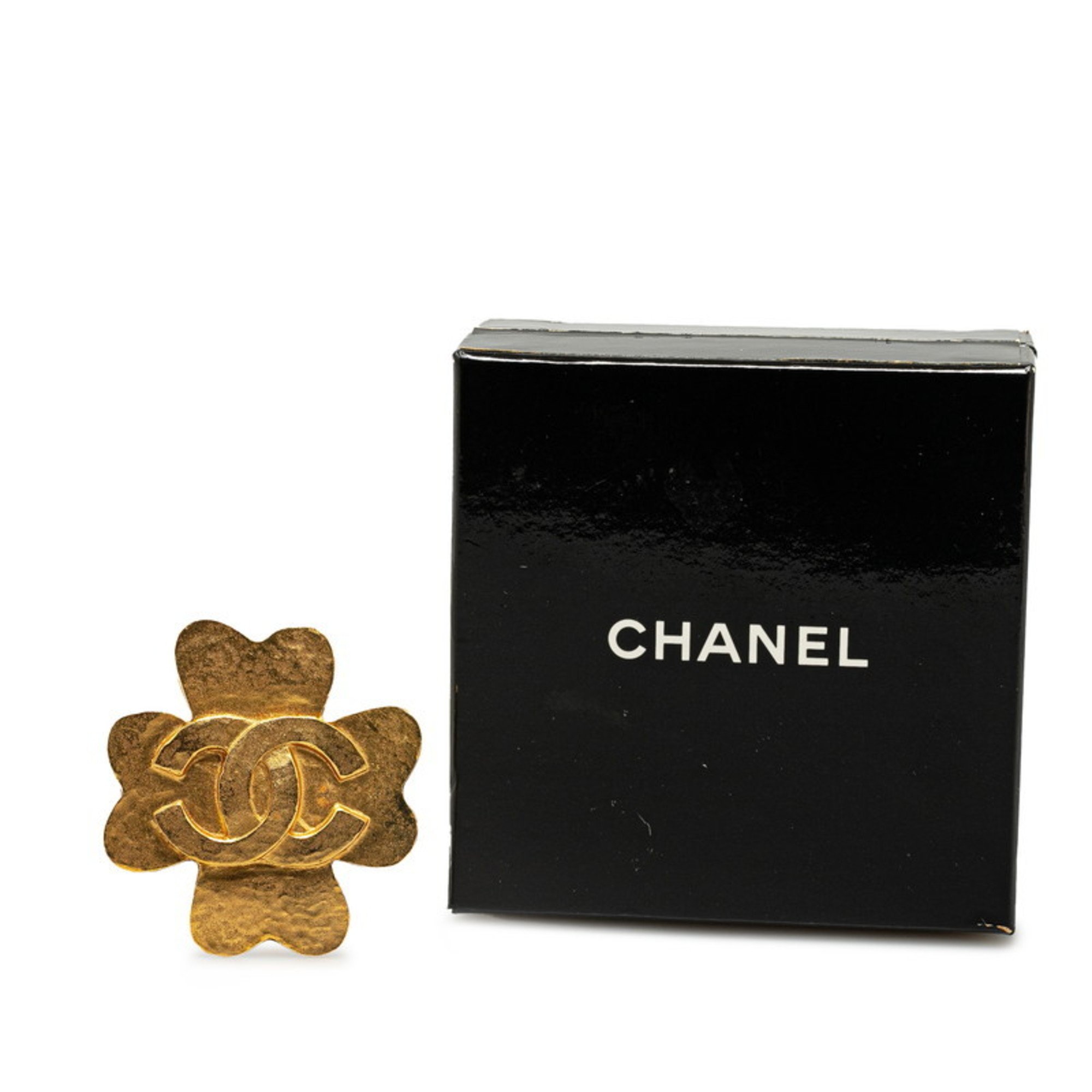 Chanel Coco Mark Flower Clover Brooch Gold Plated Women's CHANEL