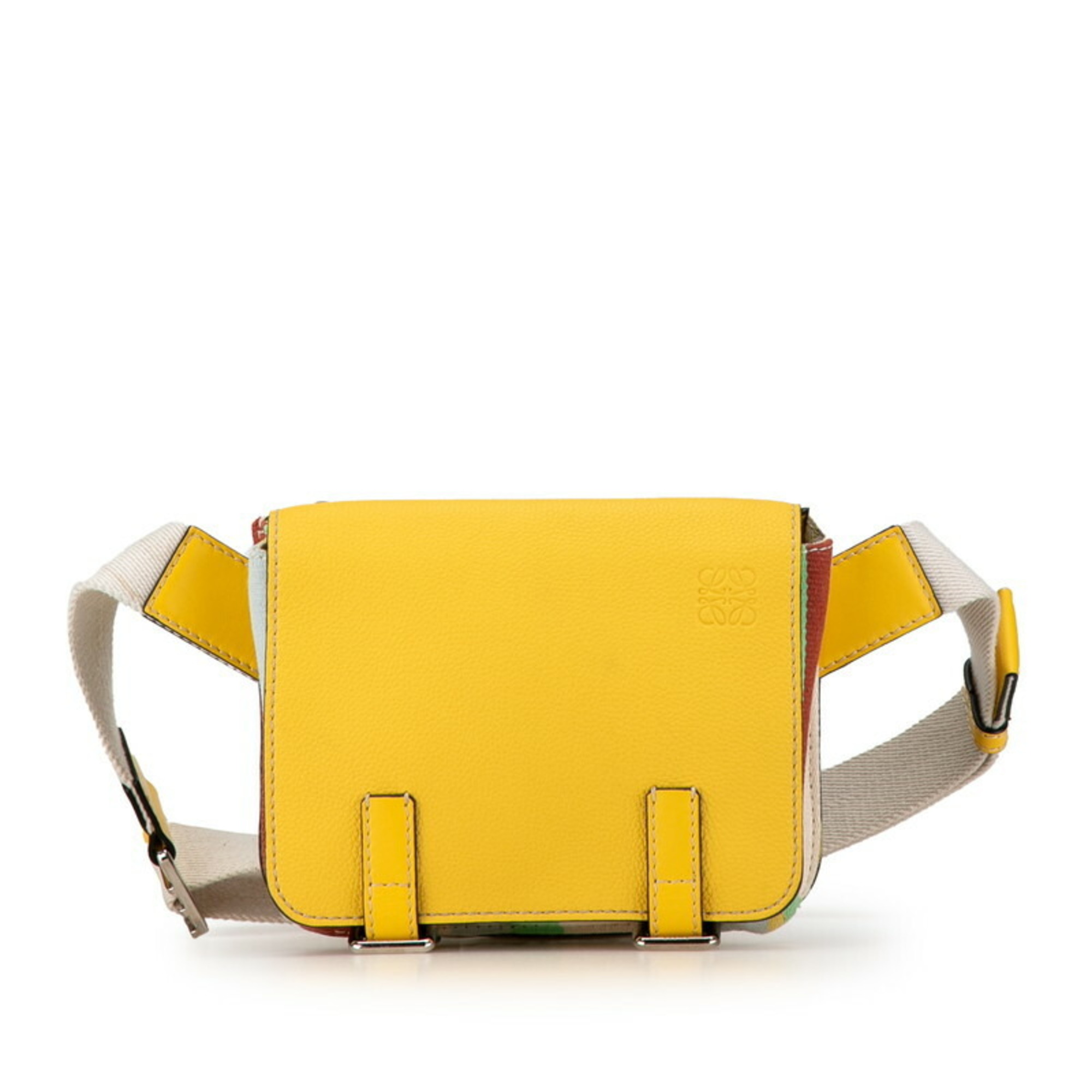 LOEWE Anagram Military Waist Bag, Body Shoulder Bag 651946 Yellow Multicolor Leather Canvas Women's