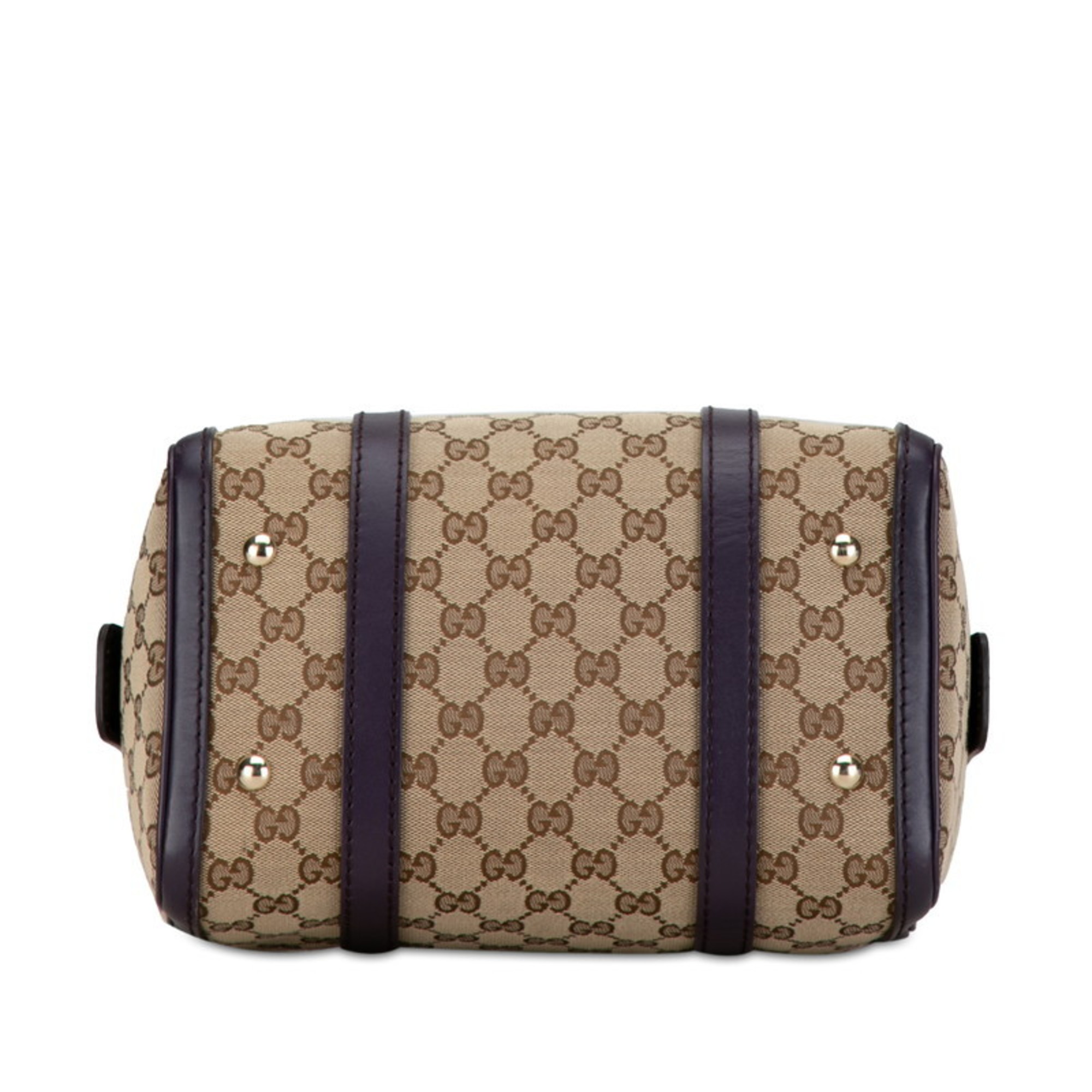 Gucci GG Canvas Boston Bag Shoulder 269876 Beige Purple Leather Women's GUCCI