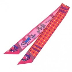 HERMES Twilly LES VOITURES NOUVELLES Orange/Pink Women's 100% Silk Scarf Muffler