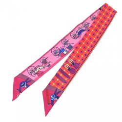 HERMES Twilly LES VOITURES NOUVELLES Orange/Pink Women's 100% Silk Scarf Muffler