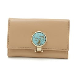 BVLGARI Monete 6-Key Case Leather Beige Turquoise