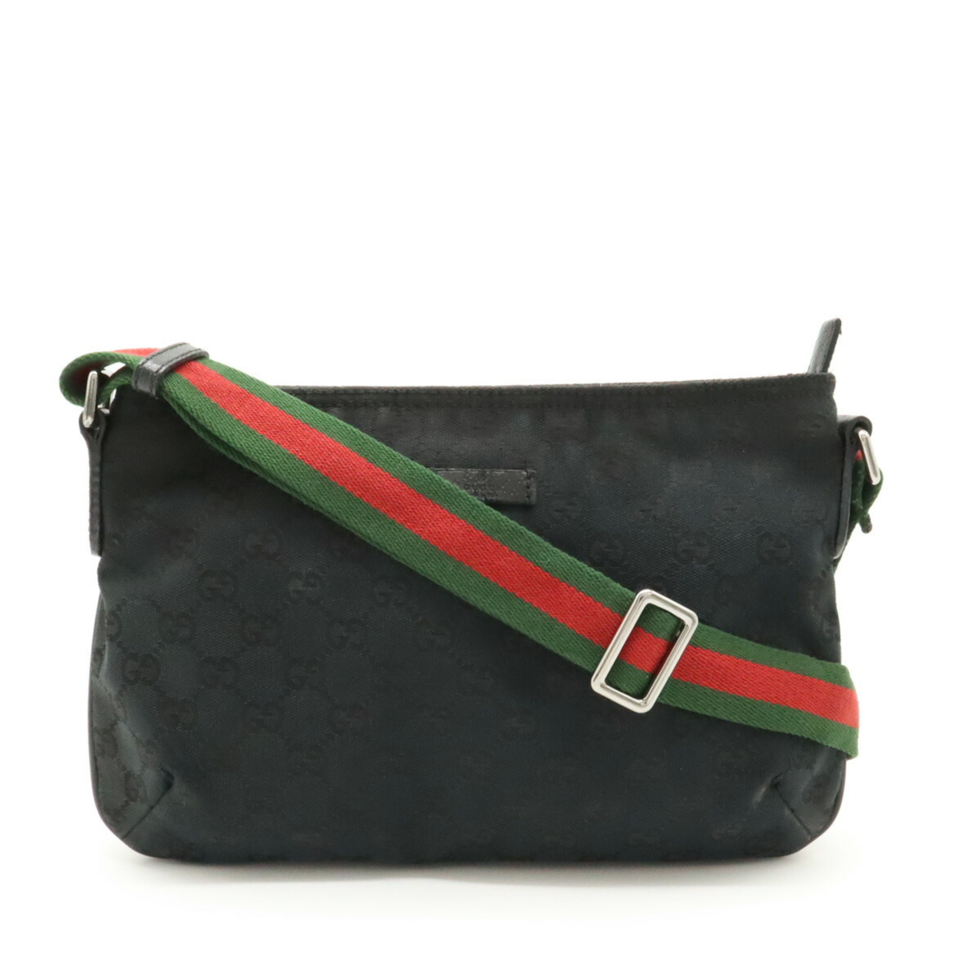 GUCCI Gucci GG Canvas Sherry Line Shoulder Bag Pochette Leather Black Green Red 189749