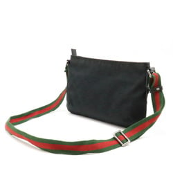 GUCCI Gucci GG Canvas Sherry Line Shoulder Bag Pochette Leather Black Green Red 189749