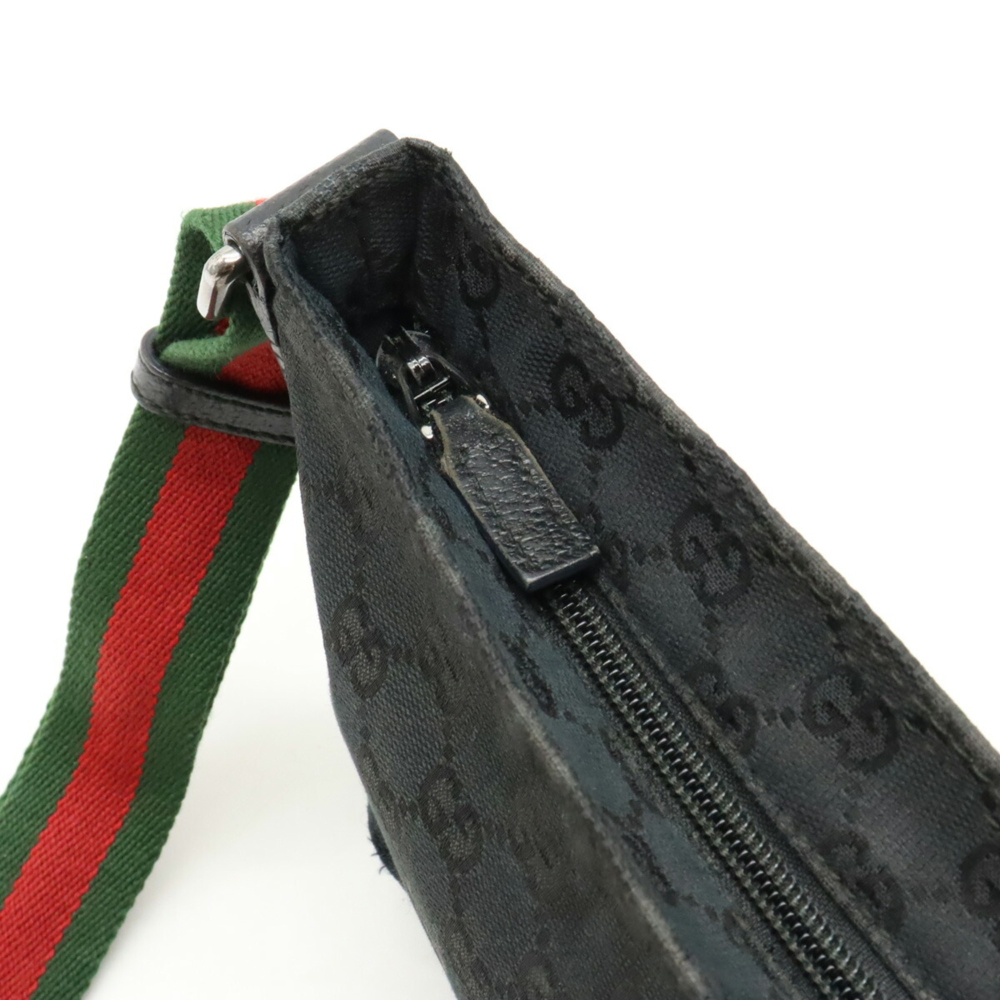 GUCCI Gucci GG Canvas Sherry Line Shoulder Bag Pochette Leather Black Green Red 189749