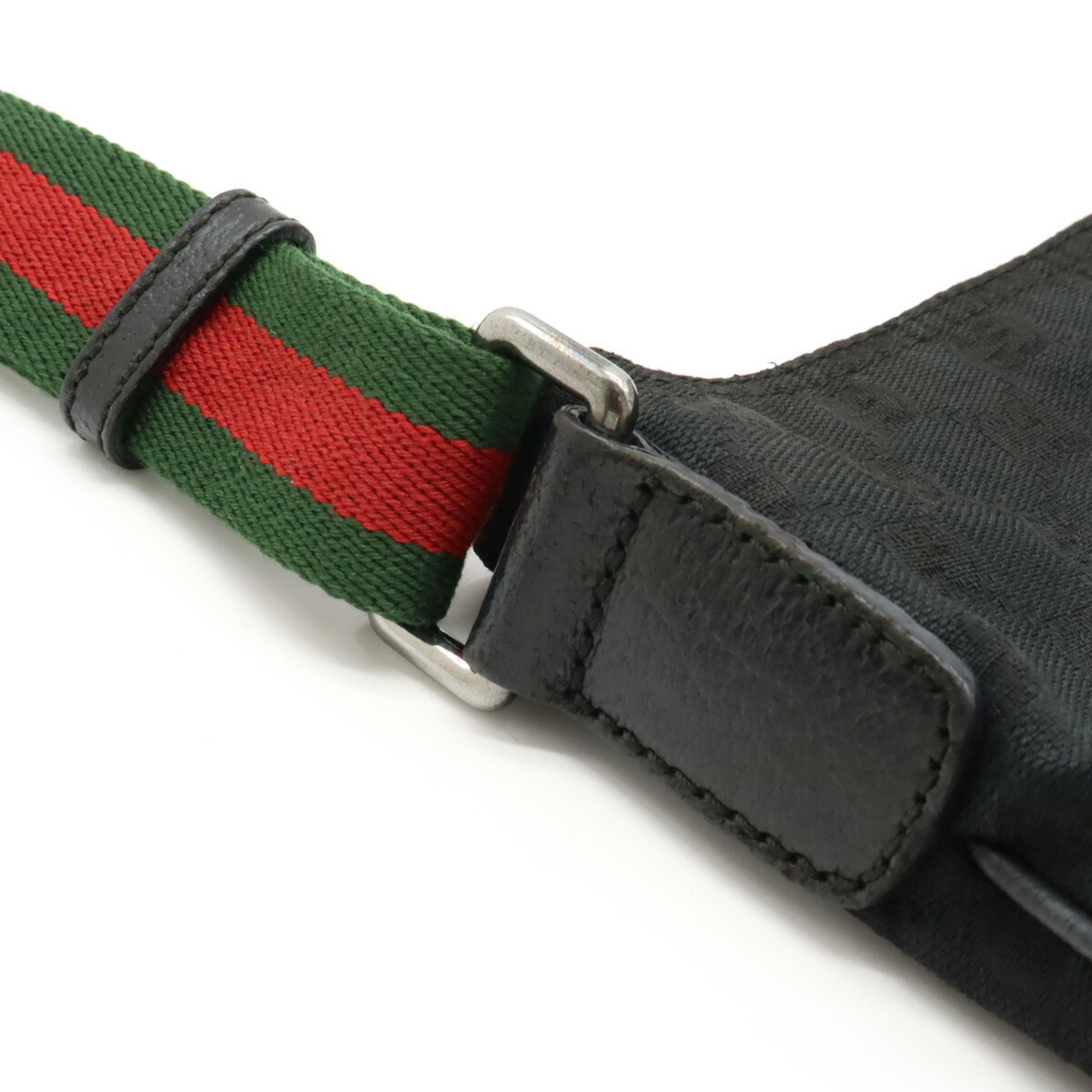 GUCCI Gucci GG Canvas Sherry Line Shoulder Bag Pochette Leather Black Green Red 189749