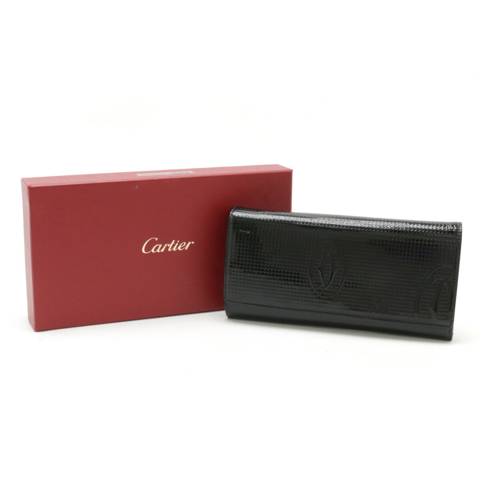 Cartier Happy Birthday Bi-fold Long Wallet Enamel Patent Leather Black L3001240