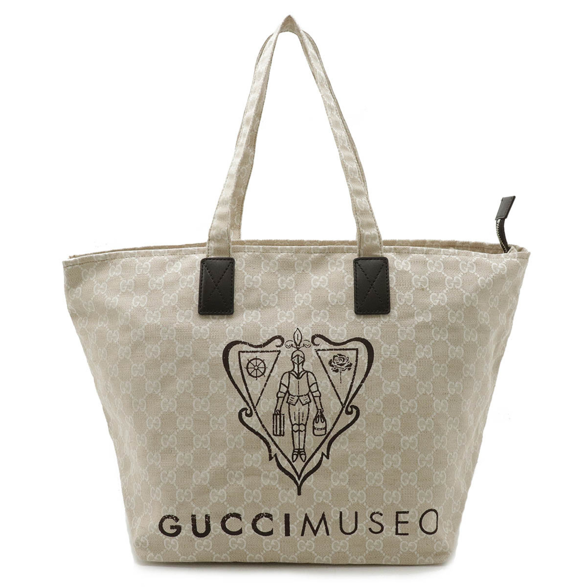 GUCCI MUSEO GG canvas tote bag, shoulder tote, leather, light beige, brown, 283416