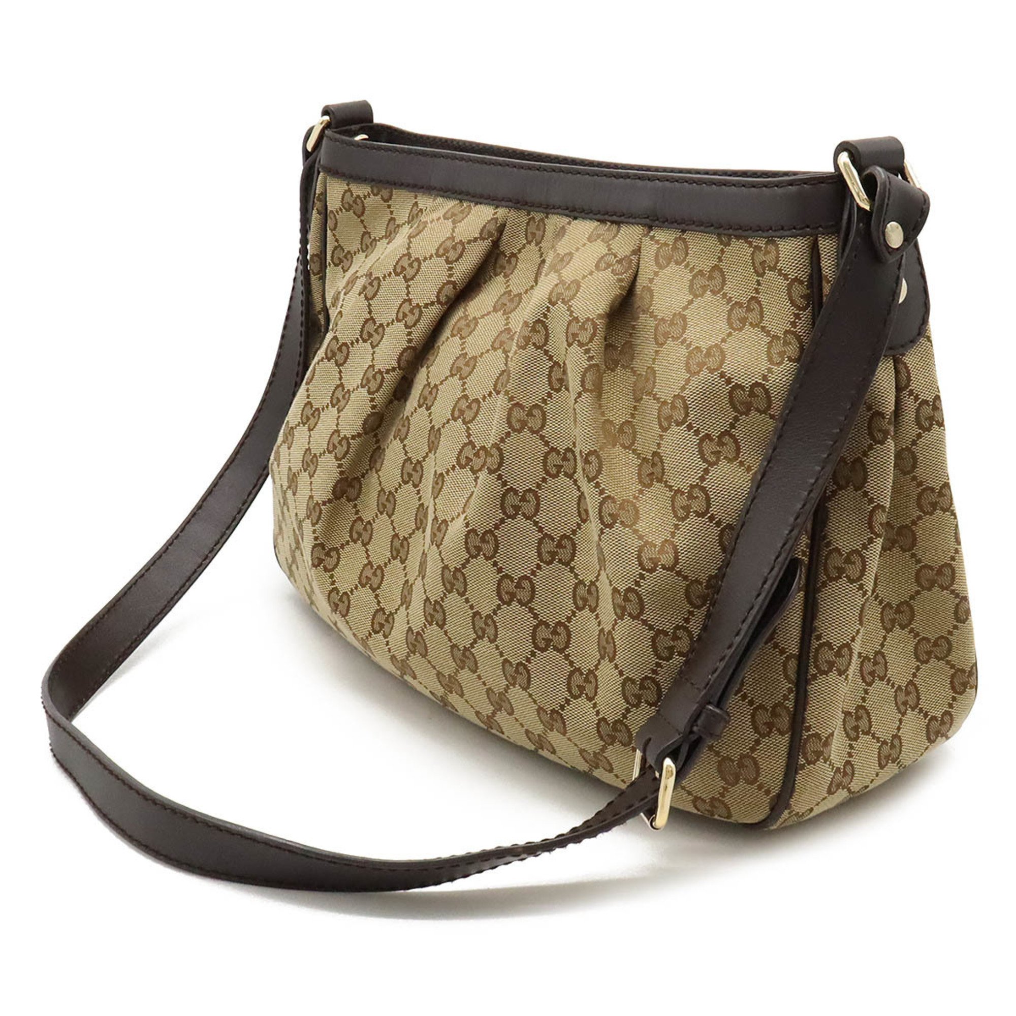 GUCCI Sukey GG canvas shoulder bag, leather, khaki beige, dark brown, 296834