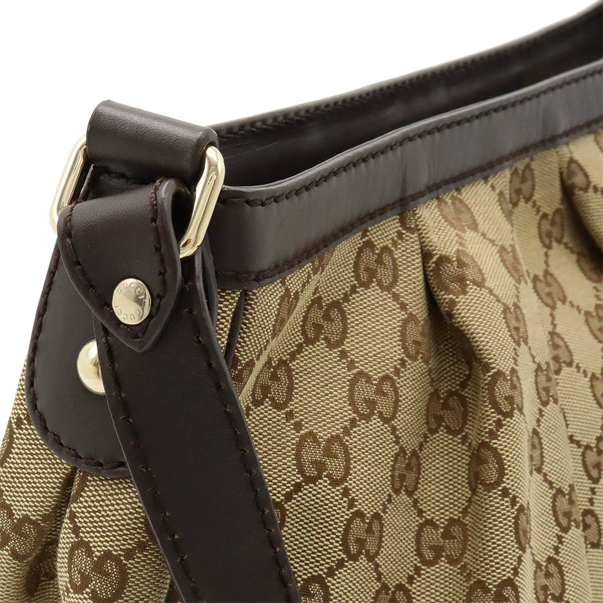 GUCCI Sukey GG canvas shoulder bag, leather, khaki beige, dark brown, 296834