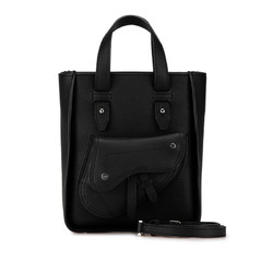 Christian Dior Dior Saddle Tote Bag Shoulder Black Calf Leather Women's