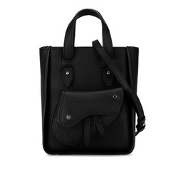 Christian Dior Dior Saddle Tote Bag Shoulder Black Calf Leather Women's