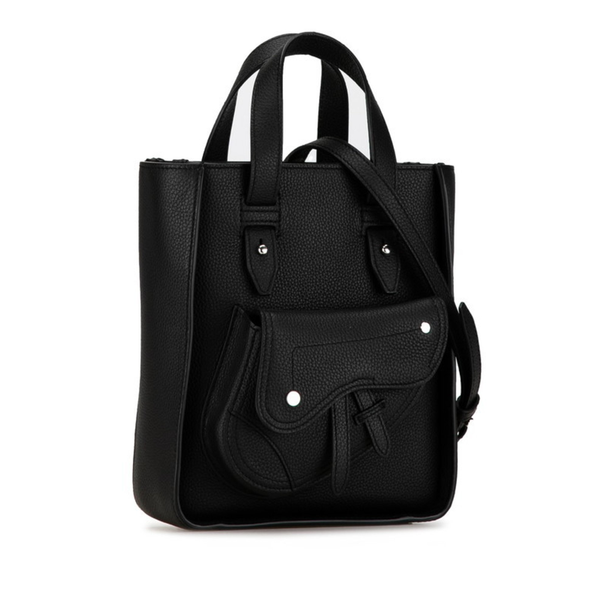 Christian Dior Dior Saddle Tote Bag Shoulder Black Calf Leather Women's