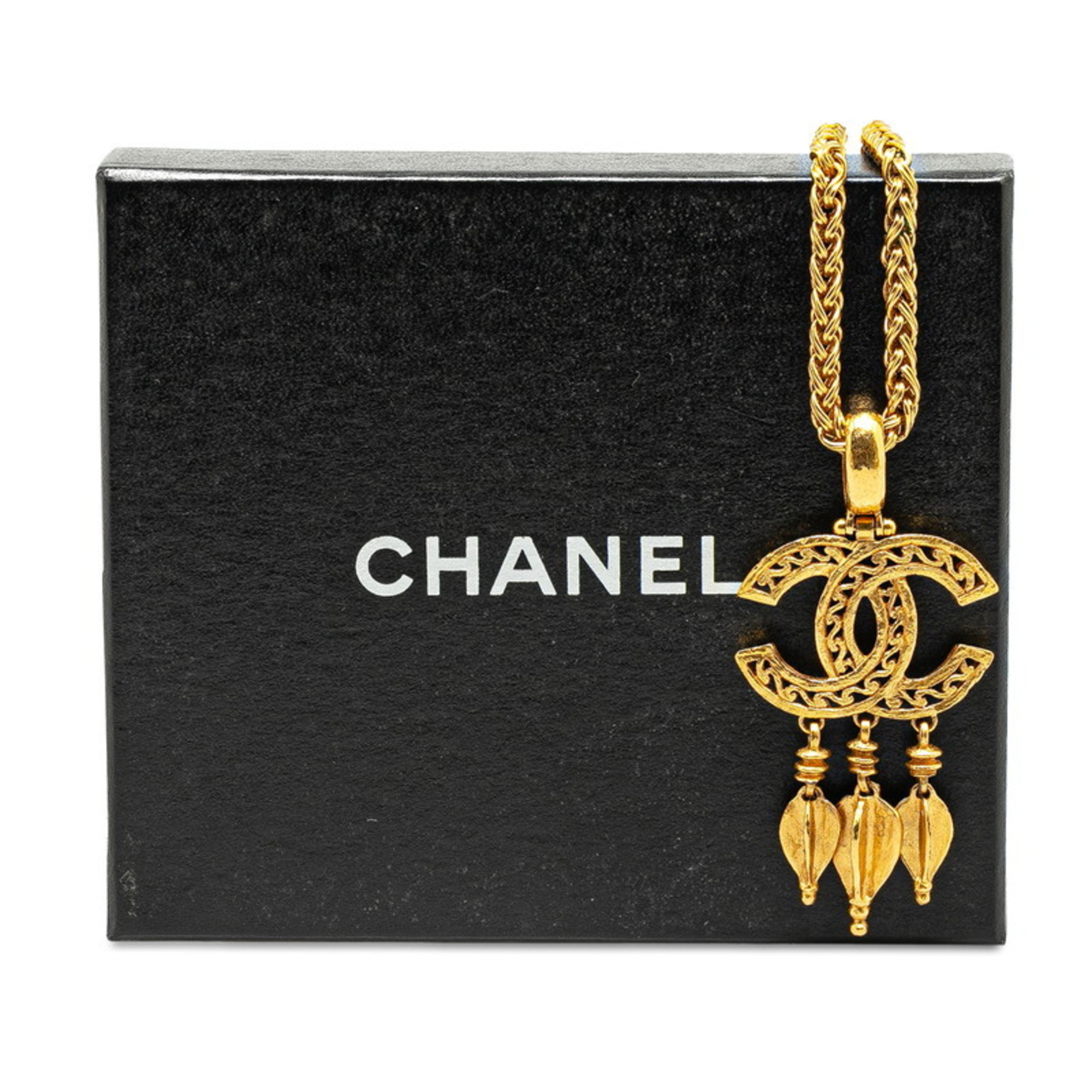 Chanel Coco Mark Long Necklace Gold Plated Women's CHANEL