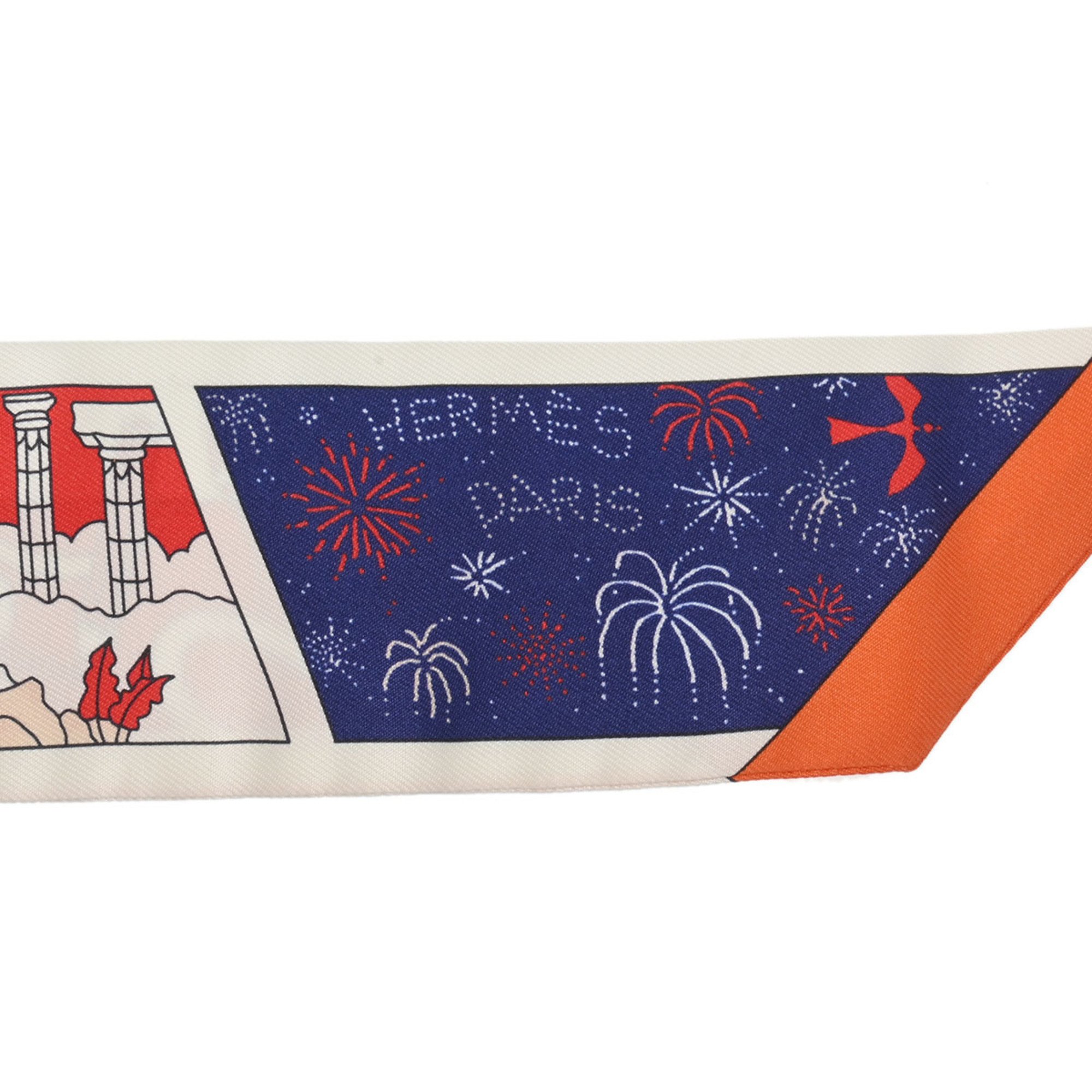 HERMES Twilly FACTPRY SUITE Rouge/White/Blue Women's 100% Silk Scarf Muffler